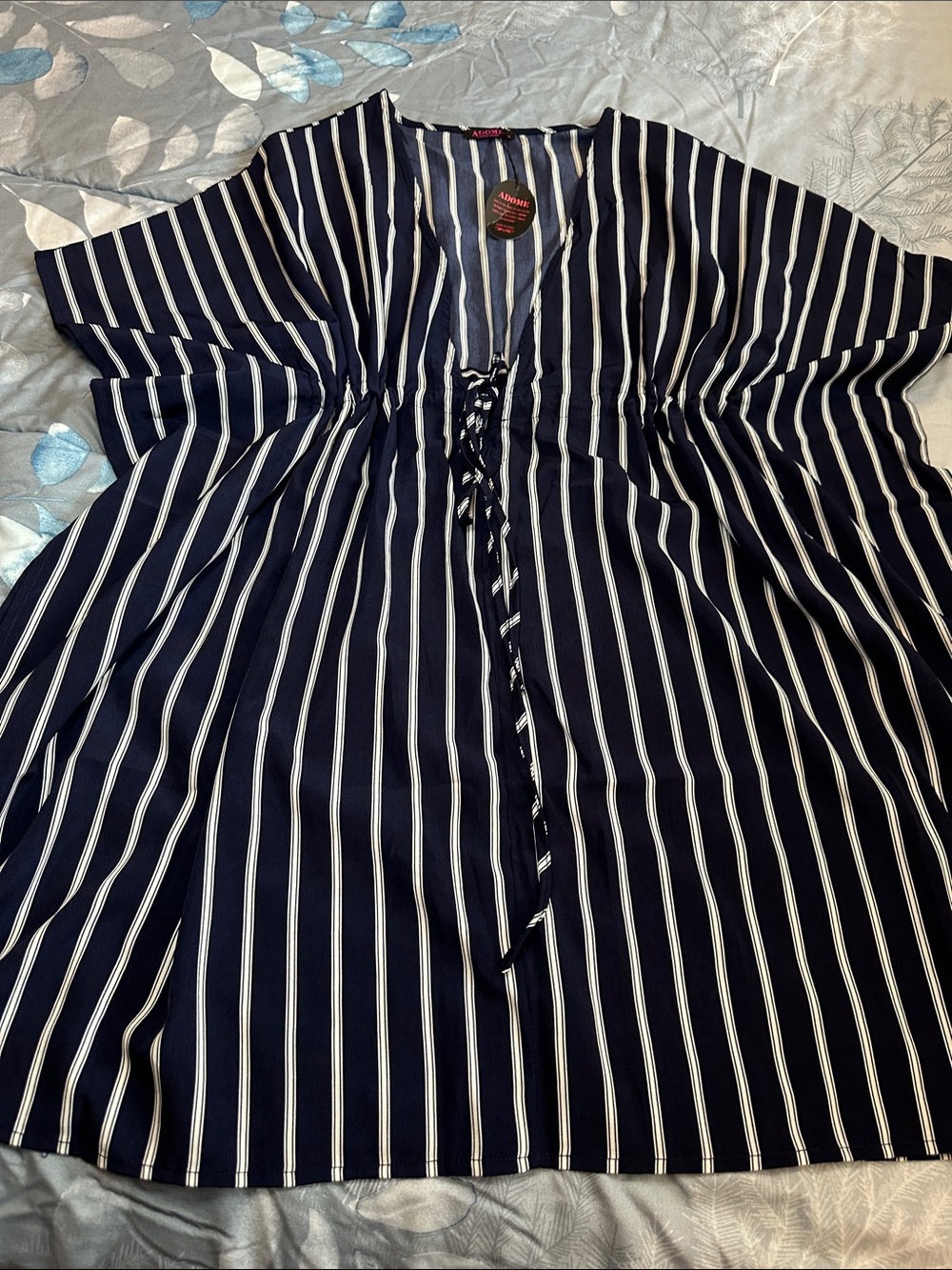 NWTS Adome Striped Navy & White Swim Coverup w/Front Tie Sz S
